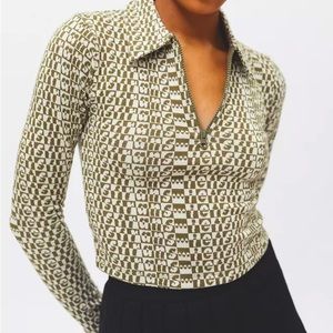 NWT Urban Outfitters lets Frans Monogram Half Zip Knit Top